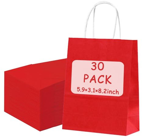 30 Stück Papiertüten Rot mit Henkel Geschenktüten Klein mit Henkel,Papiertüten 15X8X21cm,Henkeltüten Papier Papiertüten Weihnachten Tüten Papier für Hochzeitsfeier,Einkaufstüten und Geburtstags