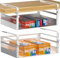 AmonHouseware 2 Pack Under Shelf Storage Basket Organizer,Adjustable Hanging Under Cabinet Add-on Storage Racks Slide-in Baskets Organizer for Laundry Room Kitchen Pantry Desk Bookshelf, White