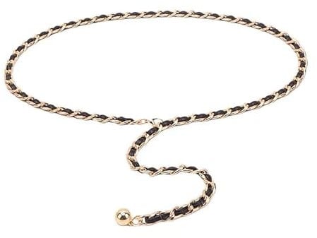 CCAIPU Women's Chain Belt, Peach Heart Pendant Link Belt Adjustable Metal Braided Belt for Dresses (D-Gold/Black)