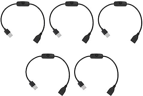 Haofy 5PCS ON Off Switch Male to Female Cable 2 Pin PVC USB Extension Cable with B Utton for Driving Recorder LED Lights Black Power Adapter Connector
