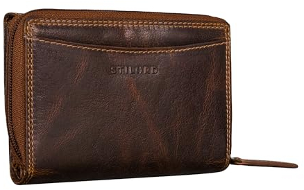 STILORD 'Jade' Damen Geldbörse Leder Groß RFID Blocker Portemonnaie Damen Echtleder Vintage Geldbeutel Frauen Ledergeldbörse mit Reißverschluss Münzfach, Farbe:luino - braun