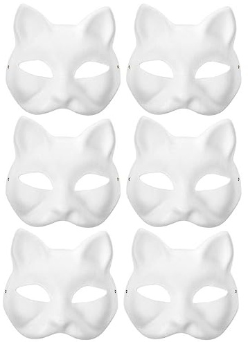IMIKEYA 6pcs Cat Mask White Therian Masks Paper Blank DIY Paintable Fox Wolf Animal Half Face Masks for Kids Cosplay Halloween Masquerade Party Favors