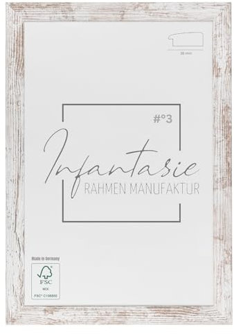 Infantasie 'N°3' Bilderrahmen 15x20 handgefertigt nach Maß | Vintage Weiss | MDF-Holz Design Collage Holzbilderrahmen inkl. Acrylglas und Metall Aufhänger (Querformat & Hochformat)
