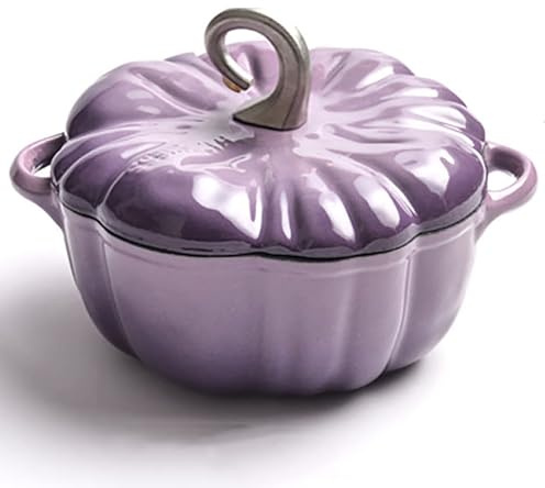 RVUEM Olla De Esmalte, Olla para Estofado Esmaltada De Hierro Fundido con Calabaza, Olla con Forma Calabaza, con Revestimiento Antiadherente, Cacerola, Cazuela Grande, Olla Sopa,Púrpura,20cm