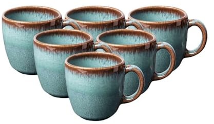 Villeroy & Boch like. by Lave Glacé Kaffeetassen 6er Set, 190 ml, Kaffeeobertasse mit einzigartiger Glasur, Skandinavisches Design, Steingut, Türkis