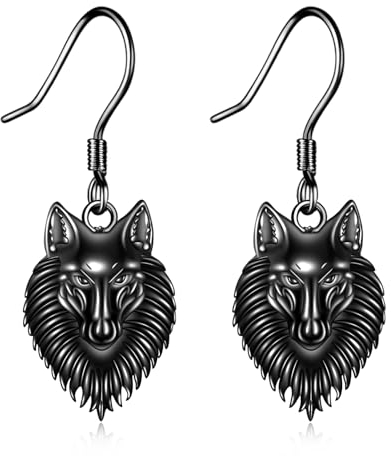 YFN Wolf Ohrringe Sterling Silber Wolf Kopf Dangle Drop Ohrringe Wolf Schmuck für Frauen Mädchen Wolf Geschenke für Mutter Tochter