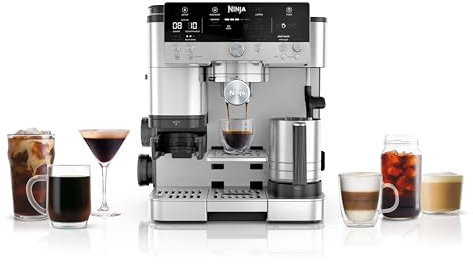Ninja Máquina de café espresso Luxe Café Premier Series, cafetera de goteo y preparación rápida en frío, molinillo integrado, manipulación asistida, espumador manos libres, para capuchinos y lattes,