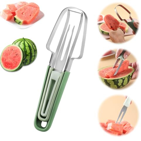 Cortador de Frutas 3 en 1 de Acero Inoxidable, Cortador de Melón Multifunción, 2024 Nuevo Cortador de Melón 3 en 1, Cortador de Sandía de Acero Inoxidable, para Cortar Sandía