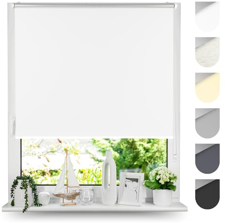 Tom'Shop Verdunkelungsrollo Klemmfix Ohne Bohren Weiß 105cm x 130cm | Thermorollo Blackout Klemmrollo Fensterrollo Seitenzugrollo mit Klemmträger für Hitzeschutz Lichtschutz Sichtschutz