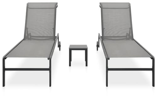 Makastle 2er-Set Gartenliege, Sonnenliege mit Tisch, Wetterfest Verstellbar Rückenlehne Liegestuhl Garten Relaxliege, Textilene und Stahl