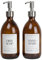 Little Crafts London - Set Of 2 Amber Glass Bottle 500 ML With Stainless Steel Pump - Hand Wash & Dish Soap (Silver 3)