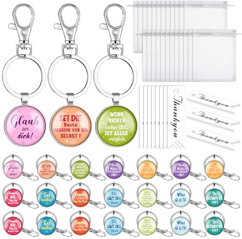 24 Sets Dankeschön Geschenke Motivations Schlüsselanhänger Inspirierender Vielen Dank Geschenkanhänger mit Organzasäckchen Abschiedsgeschenke für Kollegen Mitarbeiter Lehrer Schüler Büro