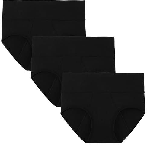 INNERSY Culotte de Règle Flux Abondant Noire Slip Menstruel Bambou Shorty Anti Fuite Lavable Lot de 3 (L, 3 Noir Classique)