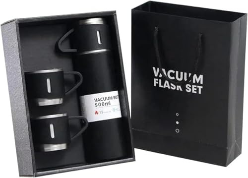 GRAINEX ENGINEER Double Wall Stainless Steel Thermo 503ml 17 fl oz Vacuum Insulated Bottle Water Flask Gift Set with 3 Cups Hot & Cold | Assorted Color | Diwali Gifts for Employees