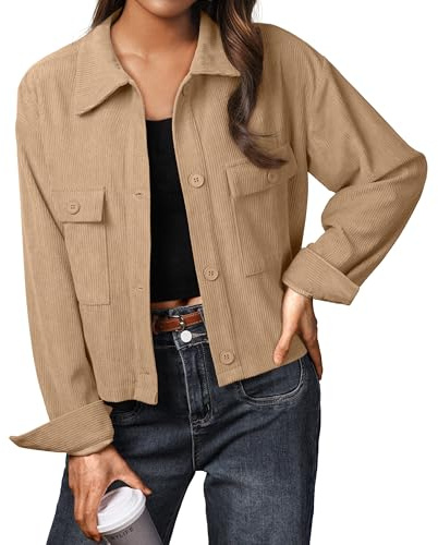 IWOLLENCE Jacket Women Ladies Casual Jackets Women’s Corduroy Shirt Jacket UK Lapel Button-Down Long Sleeves with Pockets