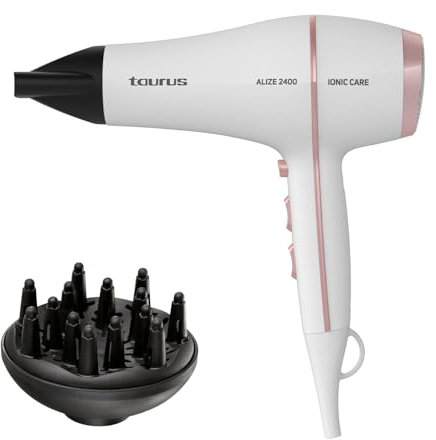 Taurus - Secador Alize 2400 Ionic Care | 2400W | Tecnología Iónica para Brillo | 3 Temperaturas y 2 Velocidades | Golpe de Aire Frío | Mango Ergonómico | Concentrador y Difusor