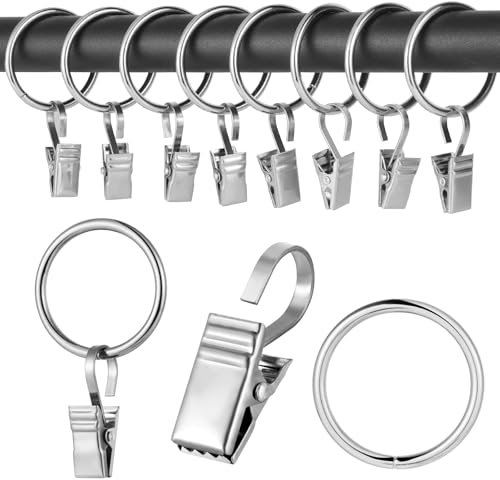 Realure 50 Pcs Curtain Clips With Rings Metal, Curtain Rings With Clips Stainless Steel, Curtain Clips With Hooks Set, Shower Curtain Hooks With Clips For Bathroom Shower Windows Photos