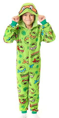 Teenage Mutant Ninja Turtles Jungen-Strampler | Schlafanzug mit Kapuze und austauschbaren Masken für Kinder mit Charakter-Grafikdruck | TMNT-Pyjama-Nachtwäsche