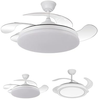 Jardin202 - Ventilador de Techo LED con 4 Aspas 3500-4000-6500K Temporizador, 6 Velocidades, Aspas retráctiles | Zahara (Blanco)