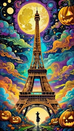 ARTGOTO Diamond Painting Erwachsene 40x70cm Eiffelturm Halloween | 5D Diamant Painting Set Eckige Quadratische Steine Groß XXL, DIY Wandbild mit 2 Werkzeugsets für Wohnzimmer Deko