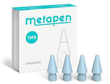 Metapen 4 Pack Tips Compatible with Apple Pencil Pro, USB-C, 2nd, 1st Gen and A8/A11/Air8/A14/D1-1:1 Original Size, Super Durable, Replacement Apple Pencil Tips, High Sensitivity iPad Pen Nibs, Blue