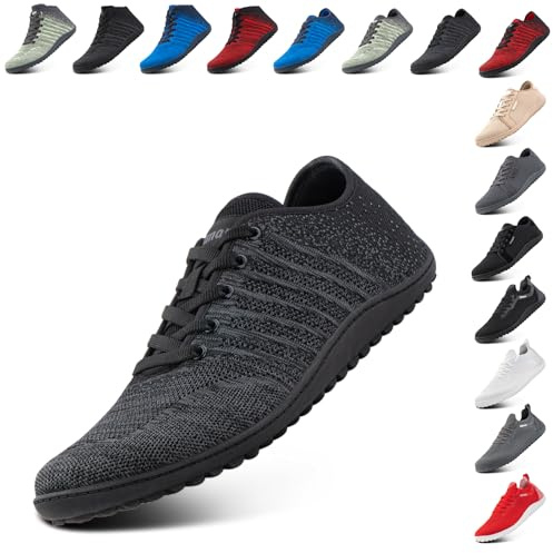 Hitmars Barefoot Shoes for Mens Womens Outdoor Lightweight Trail Running Minimalist Zero Drop Shoes Barefoot Trainers Walking Shoes Breathable Black 8.5 UK