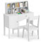 COSTWAY Kids Desk and Chair Set, Wooden Children Study Table with Hutch, Large Cabinet and Drawer, School Students Computer Workstation for Learning, Reading, Drawing