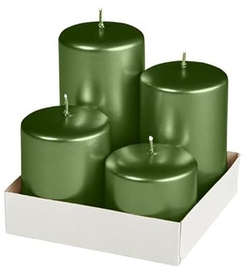 Stumpenkerzen Adventset Metallic Matt Dunkelgrün Ø 60 mm, 4 Stück