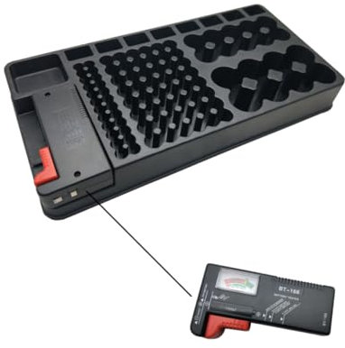 HOMSFOU Batterie Für 98 PCS AA AAA 9V Typ Batterien Abnehmbarer Batterietester Organizer Mit Fächern Und Halterungen