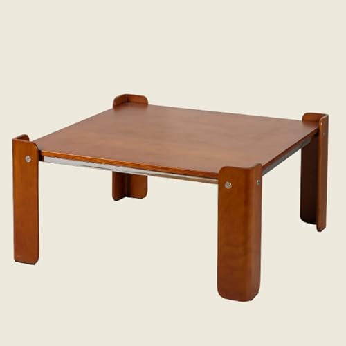 Zkfpet Quadratischer Tee-Couchtisch, Beistelltisch aus Holz, Metallrahmen, Niedriger ESS- und Arbeitstisch, for Wohnzimmer, Büro(Brown)