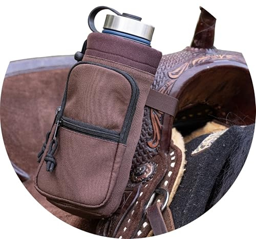 STARKENBURG COMPANY Horse Saddle Water Bottle Holder, Brown Water Holder, Multi Pocket Horse Saddle Drink Holder up to 40oz, Horse Gifts, Horse Stuff Horse Tack