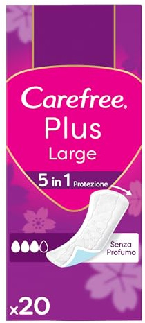 Carefree Slipeinlagen Plus Large ohne Parfüm, extra breiter Damen-Slip mit 5in1-Schutz für 8 h trockenes Gefühl, ultradünne Damenbinden ohne Parfüm für den täglichen Gebrauch, 20 Slipeinlagen