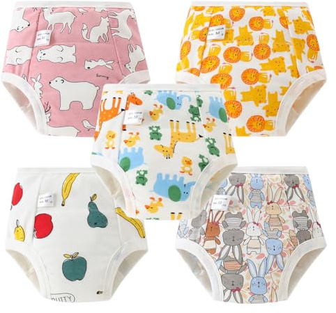 Aolso Calzones de Entrenamiento para Bebé, 5pcs Bragas de Aprendizaje, Pañal de Aprendizaje Calzoncillos Aprendizaje, Calzones de Entrenamiento Reutilizables para Bebés, 110