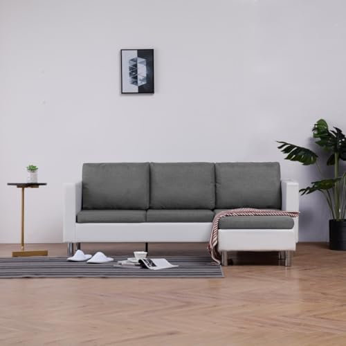 MOBCANT 3-Sitzer-Sofa mit Kissen Weiß Kunstleder Sofagarnitur Couch Couchgarnitur Schlafcouch für Wohnung Büro Empfangsraum Schlafzimmer