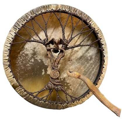 Shaman Drum - Sibirisches Instrument, Ritualpercussion | Handgefertigter | des Lebens schamanische Trommel, Klangheilung spiritueller Trommel mit Stick für Meditationstherapie Reflexionszeremonie