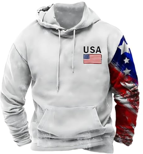 Maglione con bandiera americana da uomo maglione con cappuccio da uomo con stelle e strisce felpa stampata con grafica Usa Pullover con tasca a marsupio Felpe casual all'aperto Felpe a maniche lunghe