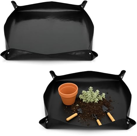 KELAV Pflanzunterlage Faltbar 100x100cm, 2 Stück Faltbare Gartenmatte aus PE-Material, Schwarz Pflanzmatte Tragbare Gartenmatte, Pflanzen Umtopfmatte für Umtopf Sämling Bodenwechsel