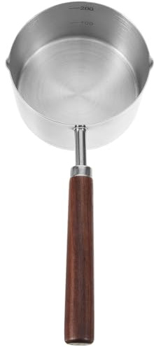 TOVINANNA Kleiner Soßentopf aus Edelstahl 250ml mit Ergonomischem Holzgriff und Zwei Ausgießöffnungen zum Kochen und Backen in Küche Zufälliger Stil