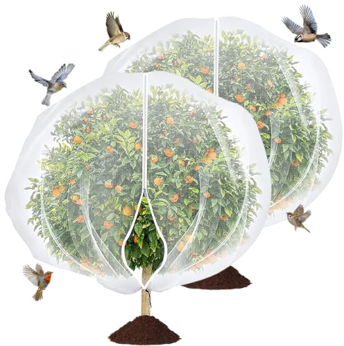 2PCS 2.4 * 2.4 m Large Fruit Tree Netting Bird Protection with Zipper and Drawstring, Reusable Garden Mesh Netting for Plants, Fine Garden Netting Mesh for Orchard, Terrace, Farm and Garden