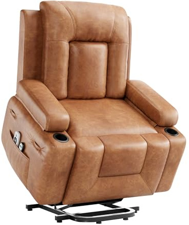 Crevyteg Power Lift Recliner Chair with Massage and Heat, Electric Adjustable Recliner for Elderly & Adults, PU Leather Reclining Chair with 3 Positions, Side Pocket, Cup Holder Seat Width 22in/55.9c