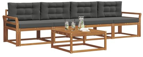 vidaXL Outdoor-Sofagarnitur mit Kissen 5 pcs Natur und Anthrazit, Stylische Gartenmöbel, modernes Sofa-Set, langlebige Möbel für Poolbereich, Bequeme Sitzgelegenheiten für die Terrasse