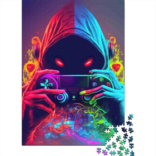 Mysterious Hooded Gamer 1000 Piece Jigsaw Puzzle Paper Adult Puzzle Game Neon Art Focus Booster Family Leisure Home Gift 38x26cm/1000pcs