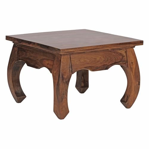 Wohnling Couchtisch Massiv-Holz Sheesham 60 cm breit Wohnzimmer-Tisch Design dunkel-braun Landhaus-Stil Beistelltisch
