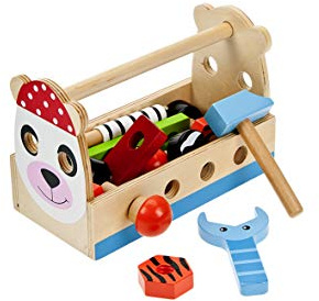 Mousehouse Gifts Wooden Toy Tool Box Tool Kit Pretend Play Set for Boys or Girls