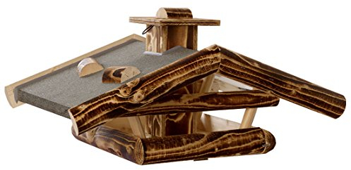 Dehner Natura Premium Wildvogel Futterhaus Wendelstein, Futterstation für Wildvögel geflammt, Vogelhaus wetterfest / stehend, inkl. wasserabweisender Teerpappe, ca. 76 x 55 x 32 cm, Holz