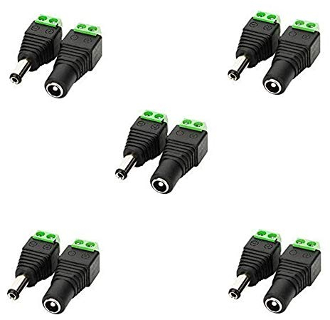 LitaElek 5,5mm x 2,1mm DC Femelle DC Mâle Adaptateur 12V DC Jack Connecteur Prise DC Fiche DC Tonneau pour Caméra CCTV LED Strip Bande LED ou d'autres Dispositifs de DC 5V-24V (5 Femelle + 5 mâle)