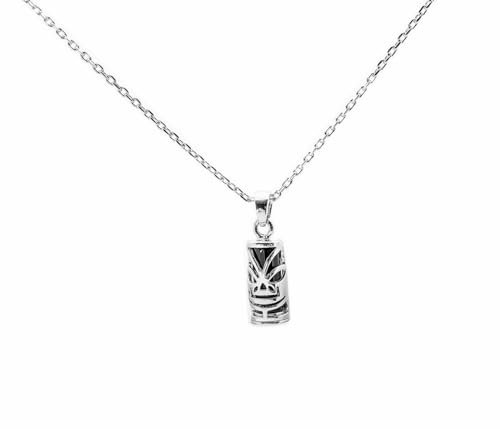 Tahitianisches Amulett, Glücksbringer, Tiki, mit 50 cm Kette aus massivem Silber 925 und mit Box