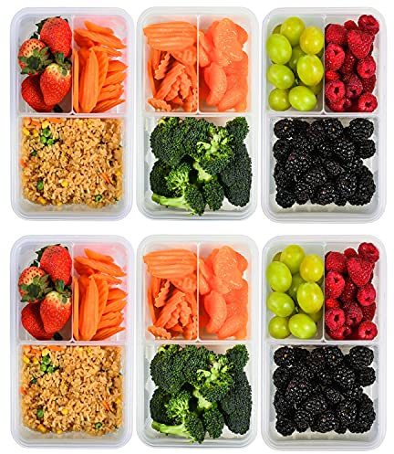 Bento-Box Lunchbox mit Deckel (6er-Pack) – Lunchbehälter für Erwachsene und Kinder – mikrowellen-, gefrier- und spülmaschinenfest, auslaufsicher, wiederverwendbar, Lebensmittelzubereitungsbehälter, 3