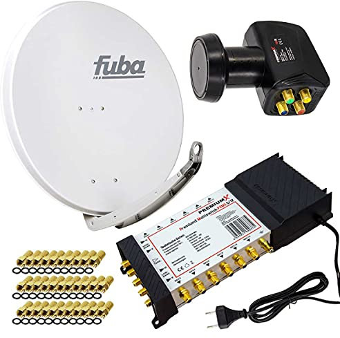PremiumX Satelliten-Komplettanlage Fuba DAA 850 G Satellitenschüssel Alu Grau 5/12 Multiswitch LNB F-Stecker, 1 SAT 12 Teilnehmer