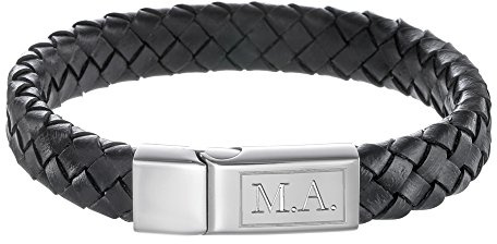 Gravado Mondgold Geflochtenes Armband aus Leder mit Edelstahl Verschluss, Standard & Personalisiert mit Initialen, Herren Accessoires, Länge ca. 22 cm